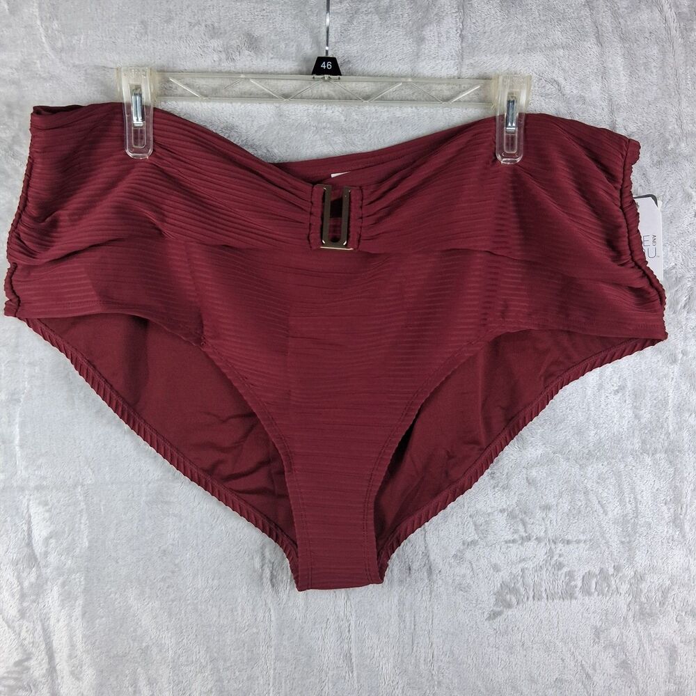 Time & Tru Bikini Swim Bottom Womens 3x (24w-26w) Maroon Belted UTrim High Waist